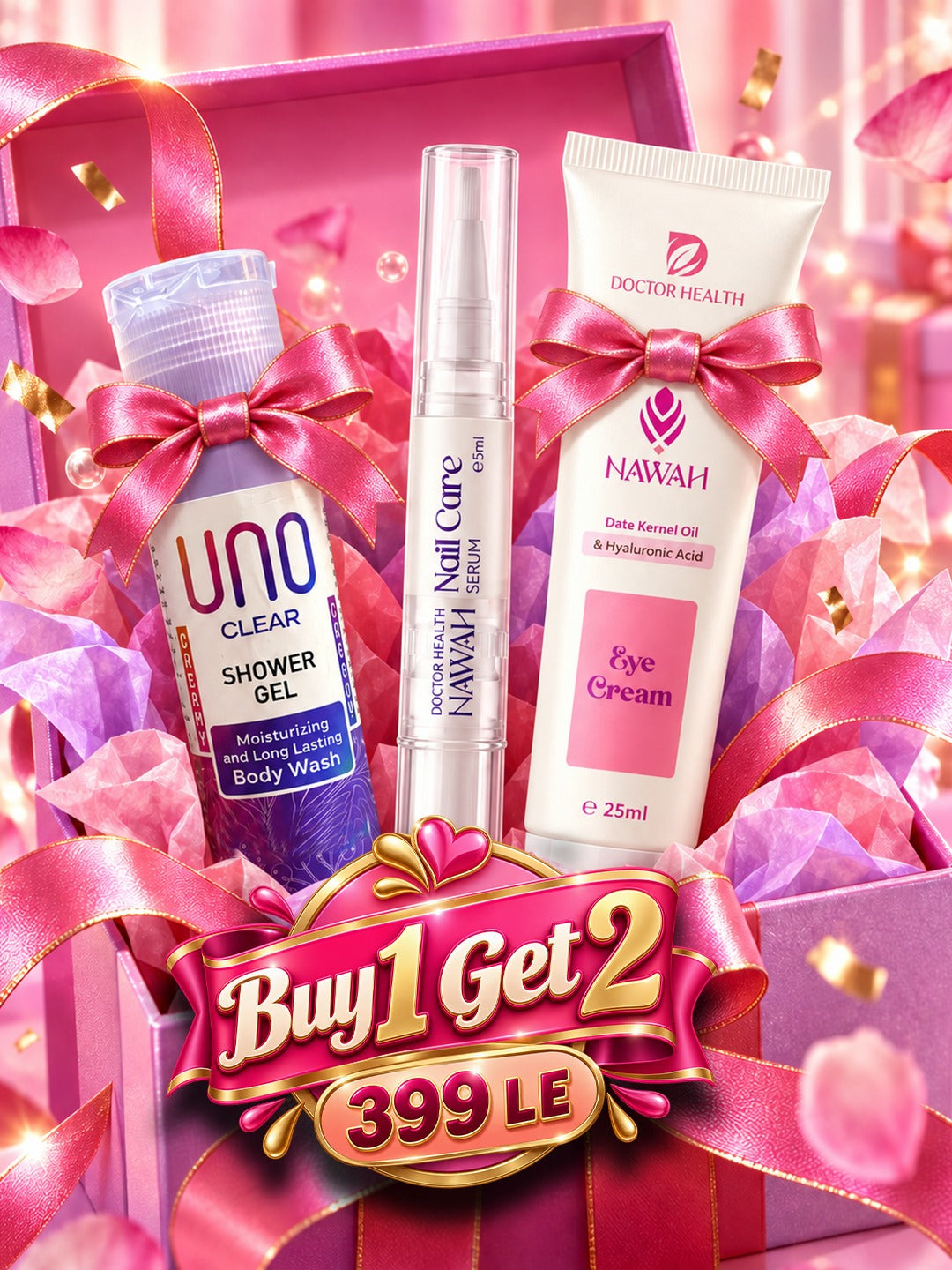 NAWAH Nail Serum + Eye Cream + UNO Shower Gel Bundle